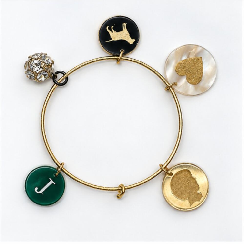 Gold Tone Bestie Dog Heart Charm Bracelets Set of 2 Colorful Friendship - Picture 5 of 5